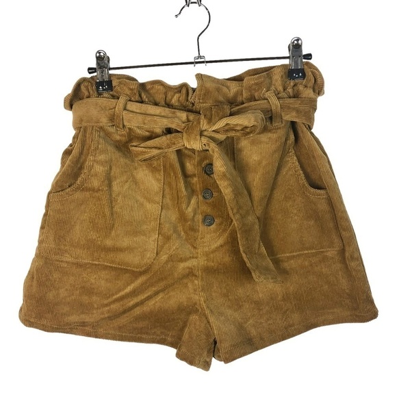 Love Tree Brown Corduroy High Rise Paperbag Shorts M - Picture 2 of 4